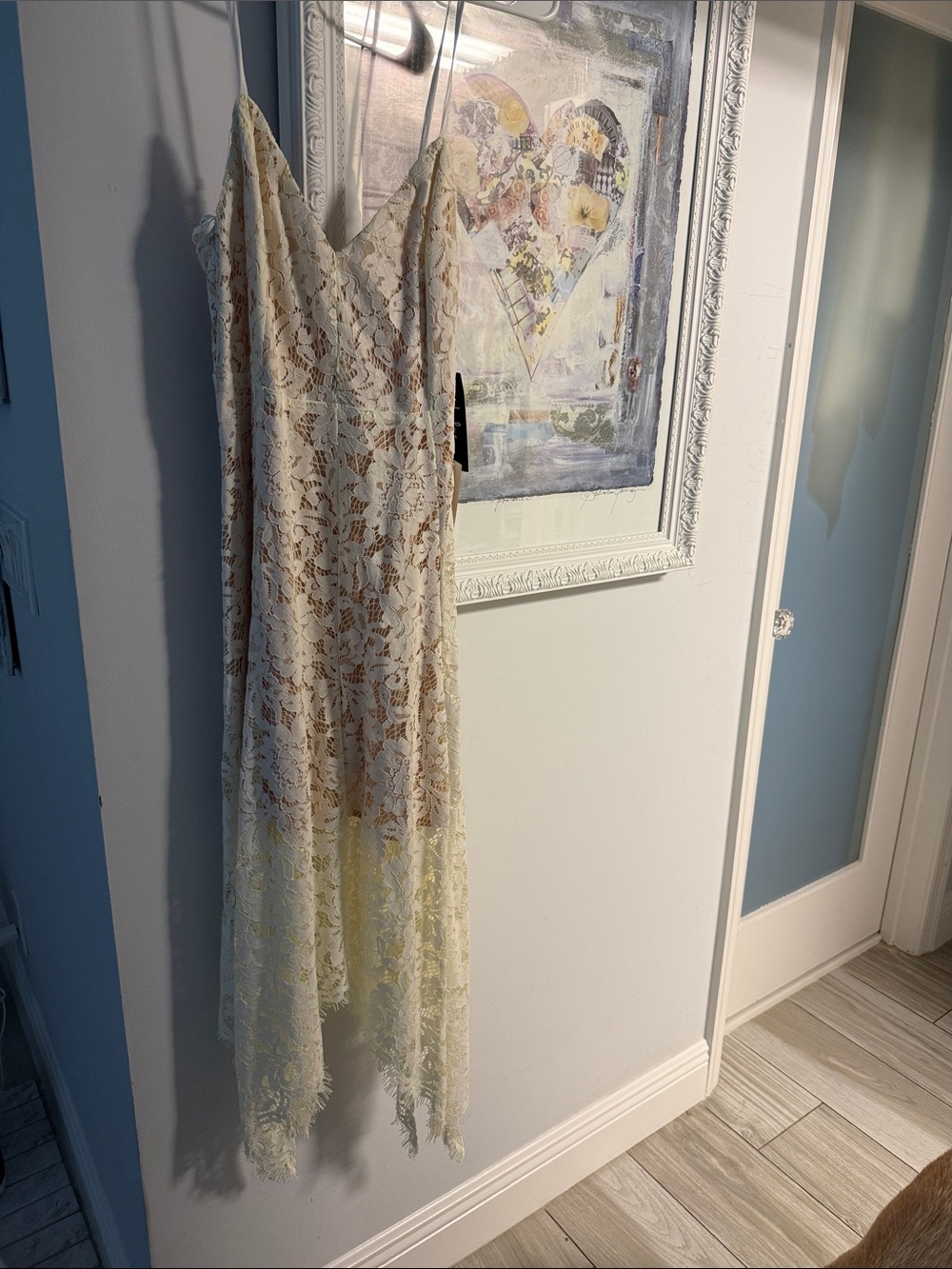 Lulu's Cream Lace Slip Dress with Pale Yellow Ombre Hem
